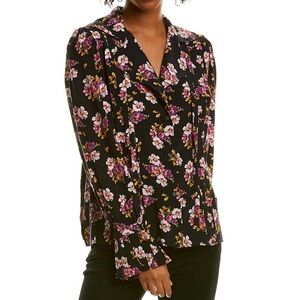 $499 ZADIG & VOLTAIRE Tessa Peonies Tunic Black Pink Floral Silk Top  Small NWT